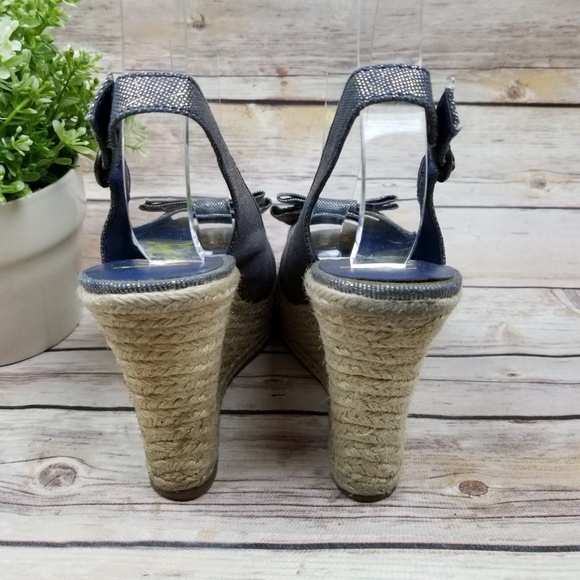 KENSIE GIRL Blue Golden Bow Canvas Espadrilles 7B - Picture 7 of 8